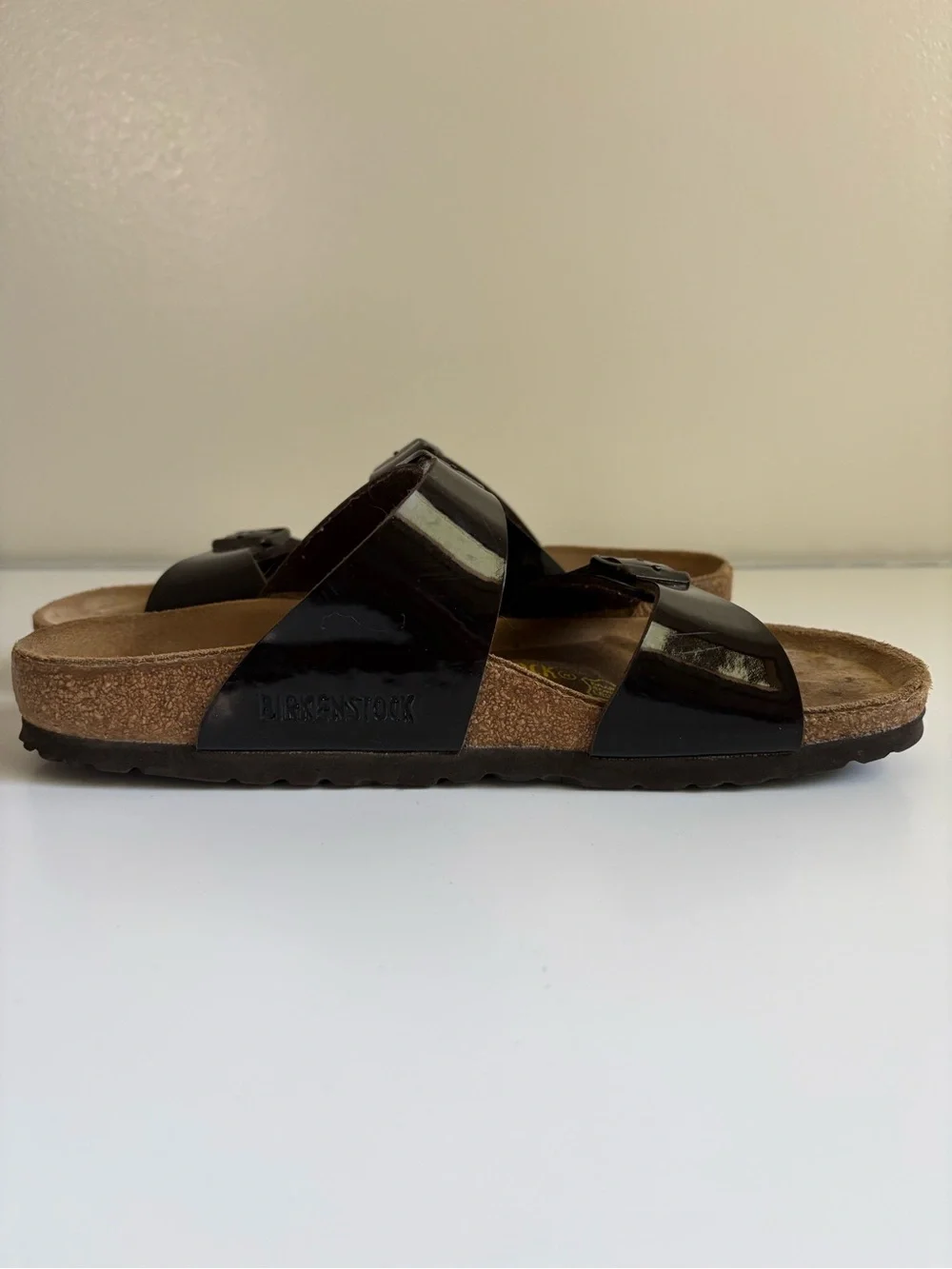 Birkenstock Arizona Patent Dark Brown Leather Sandals Size 38 US 7.5-8